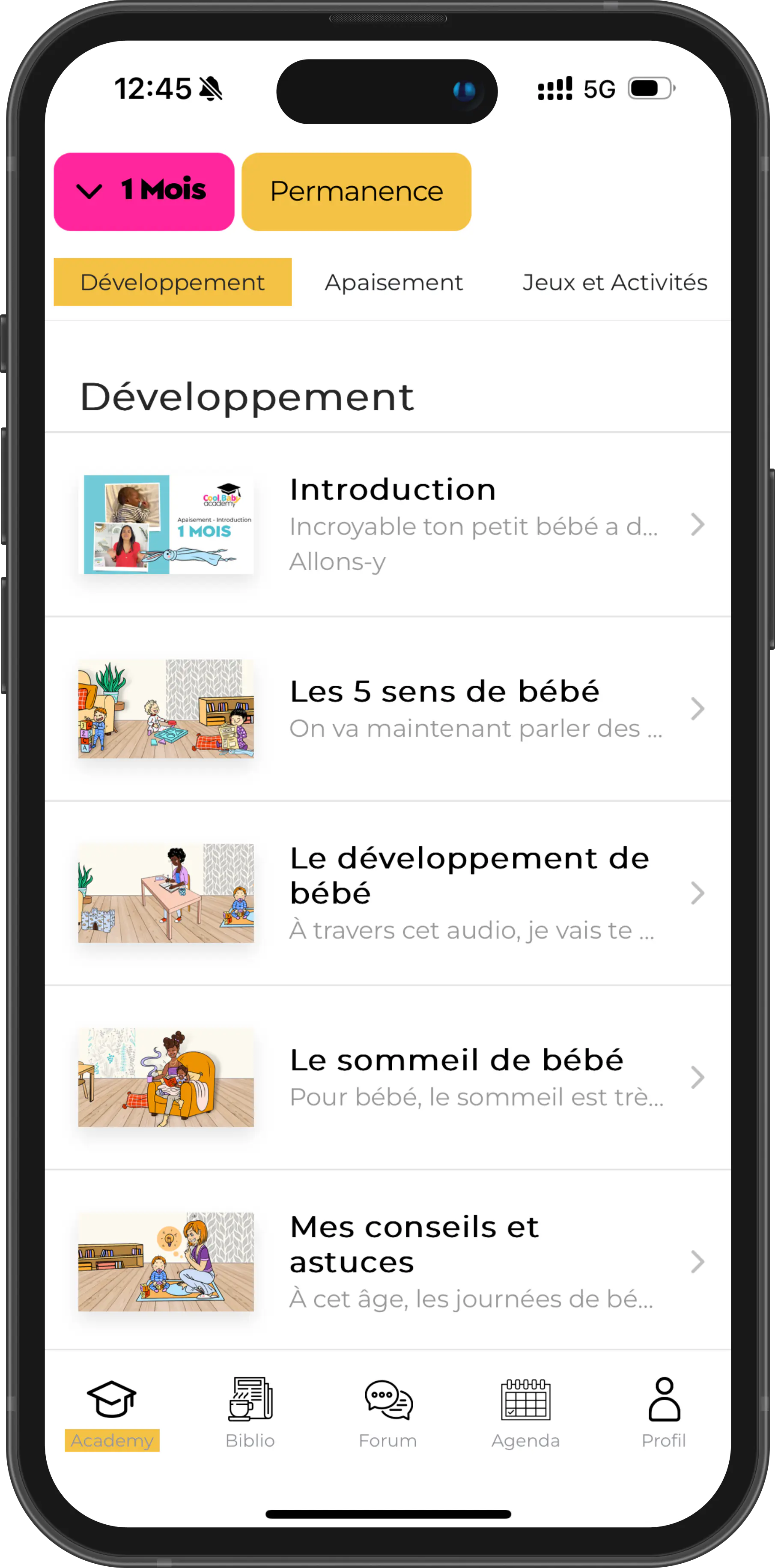 Aperçu de l’application Cool Baby Academy